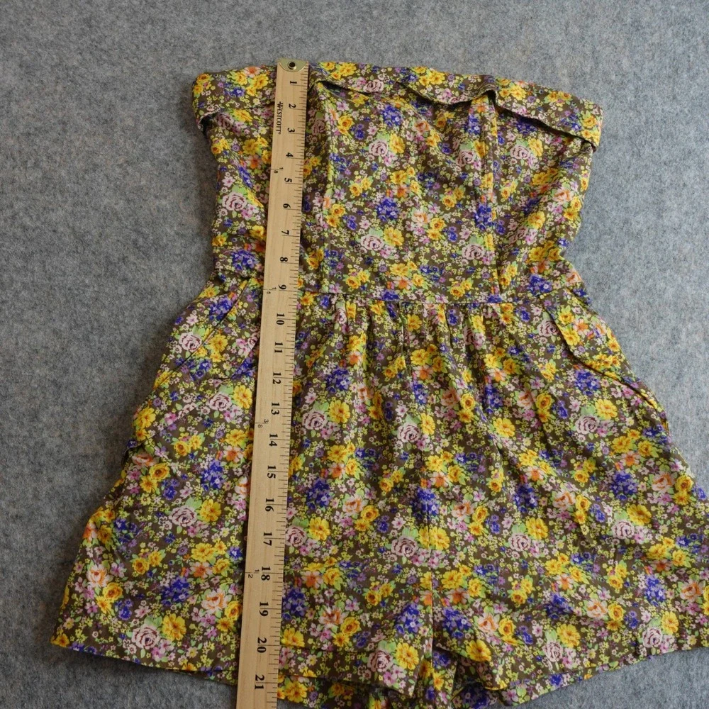 Vintage Y2K Strapless Ditsy Floral Romper M Brown Cottage Indie Sleaze Cotton